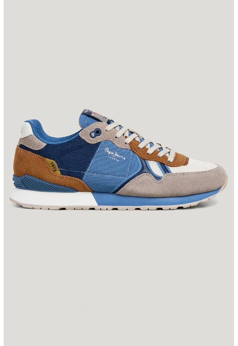 Pantofi sport de piele intoarsa cu garnituri din material sintetic, Albastru royal/Maro taupe deschis/Bleumarin