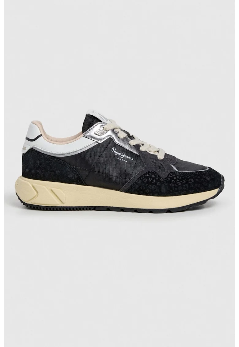 Pantofi sport din piele intoarsa si material textil cu animal print, Gri deschis/Negru stins/Gri antracit
