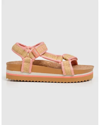 Sandale wedge cu velcro, Roz deschis/Bej