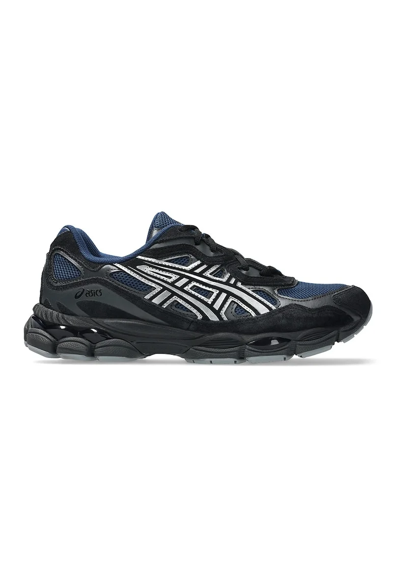 Pantofi sport din piele intoarsa si piele ecologica GEL-NYC Concrete, Negru/Albastru petrol