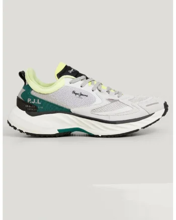 Pantofi sport din material textil cu aspect contrastant, Alb/Negru/Verde englez/Verde fistic