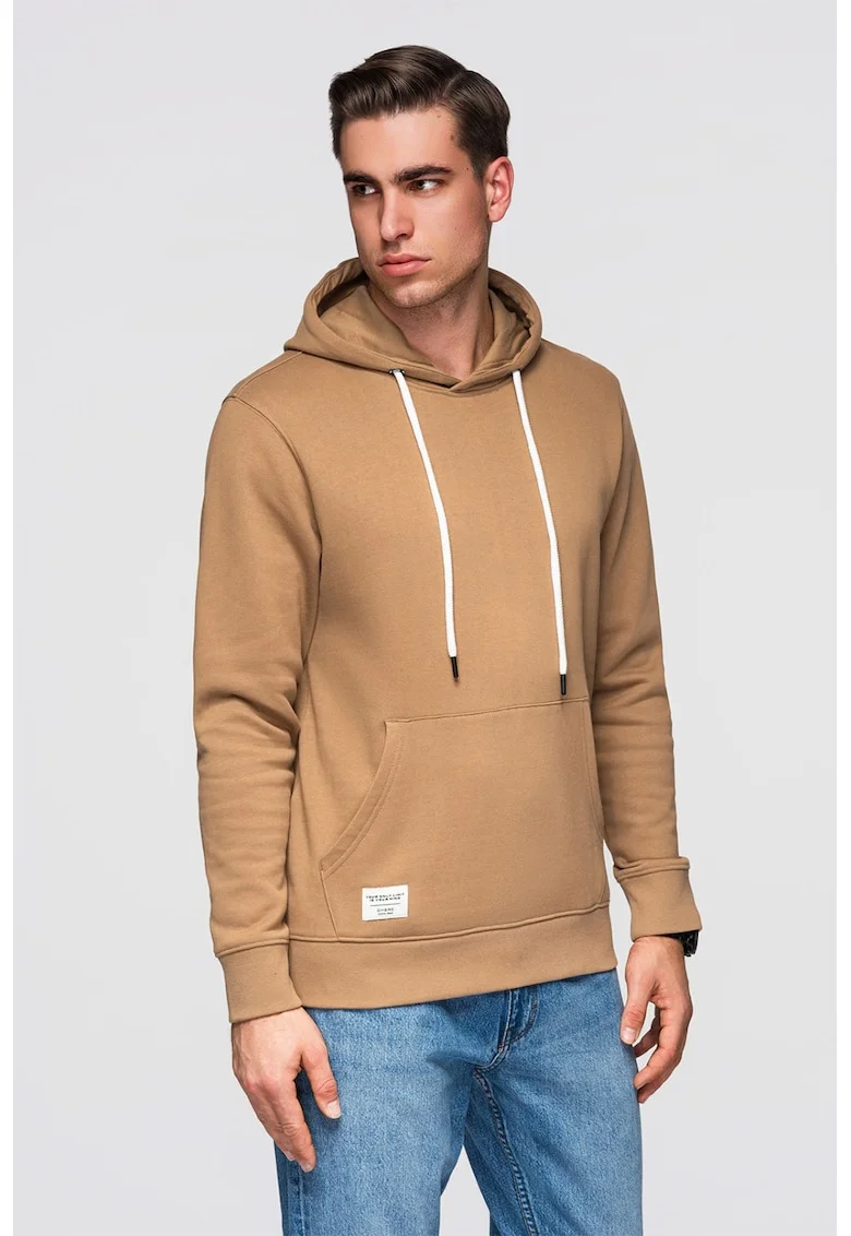 Hanorac din bumbac cu buzunar kangaroo, Maro camel