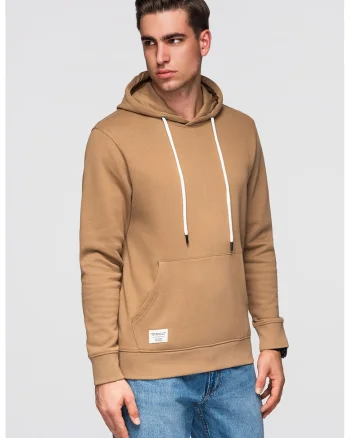 Hanorac din bumbac cu buzunar kangaroo, Maro camel