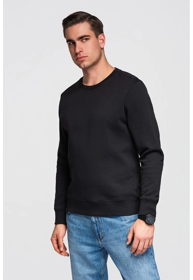 Bluza de trening din bumbac cu decolteu la baza gatului, Negru