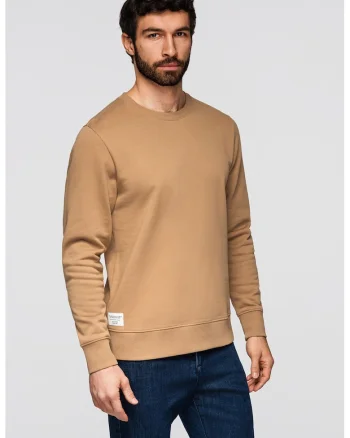 Bluza de trening din bumbac cu decolteu la baza gatului, Maro camel