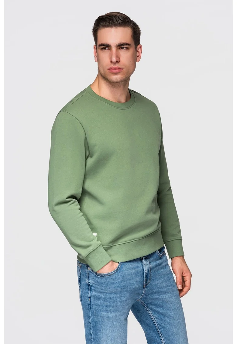 Bluza de trening din bumbac cu decolteu la baza gatului, Verde