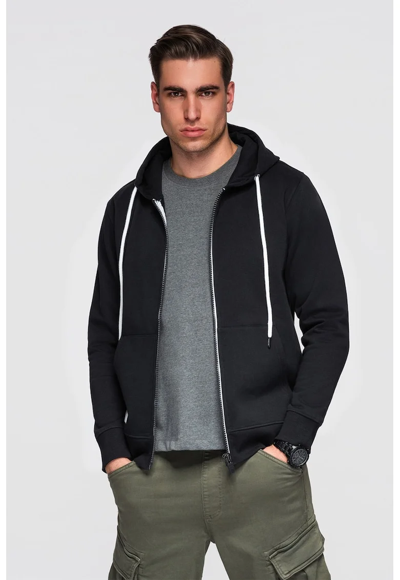 Hanorac regular fit cu buzunare, Negru