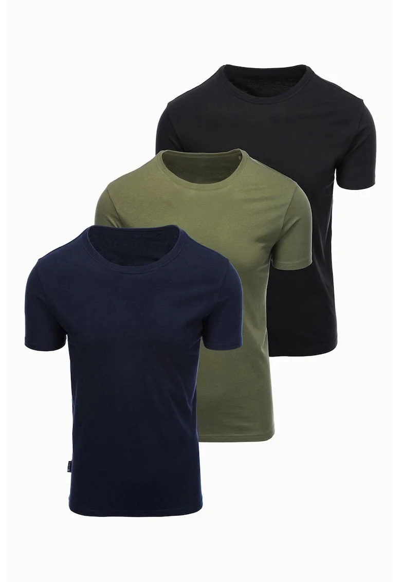 Set de tricouri regular fit din bumbac - 3 piese, Negru/Kaki/Bleumarin