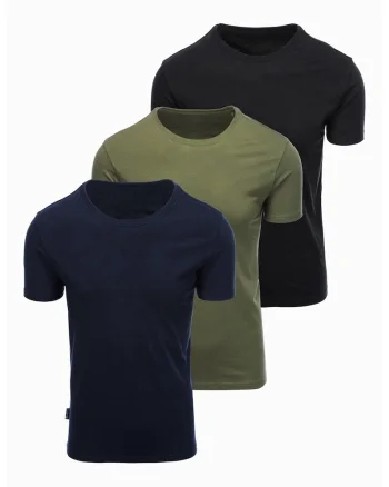 Set de tricouri regular fit din bumbac - 3 piese, Negru/Kaki/Bleumarin