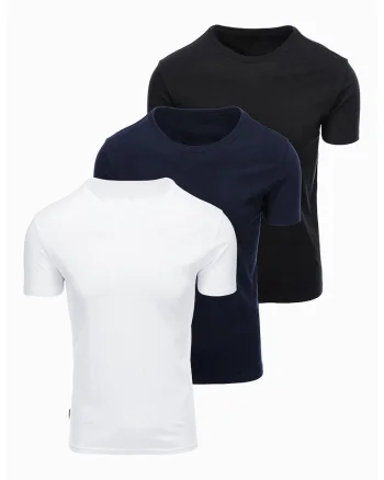 Set de tricouri regular fit din bumbac - 3 piese, Alb/Negru/Bleumarin