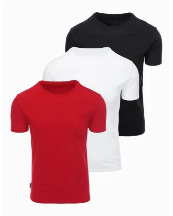 Set de tricouri regular fit din bumbac - 3 piese, Rosu/Alb/Negru
