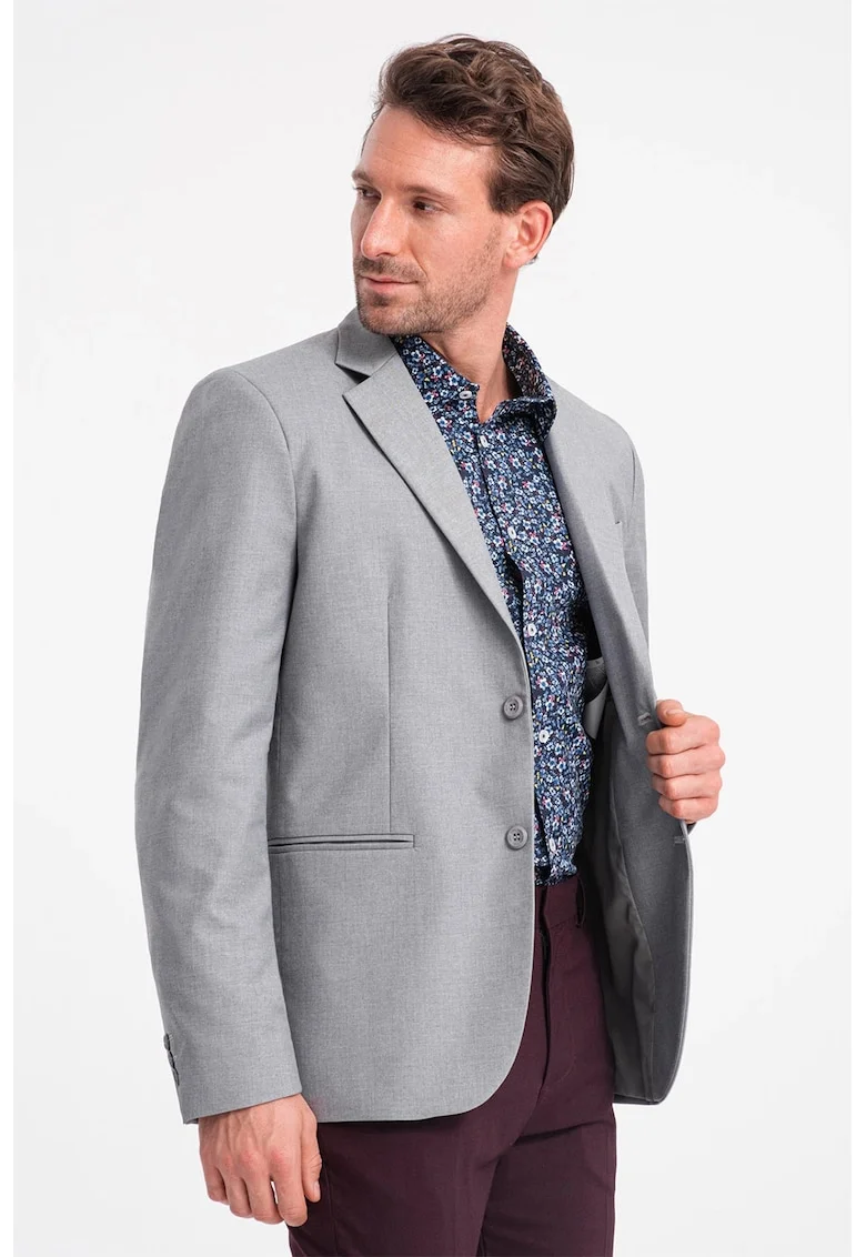 Sacou elegant regular fit cu buzunare cu refilet, Gri deschis