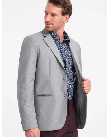Sacou elegant regular fit cu buzunare cu refilet, Gri deschis