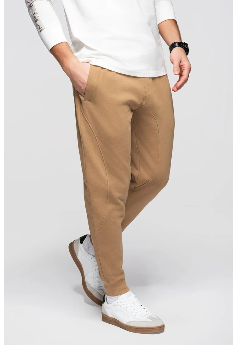 Pantaloni de trening din bumbac cu snururi de ajustare, Maro camel