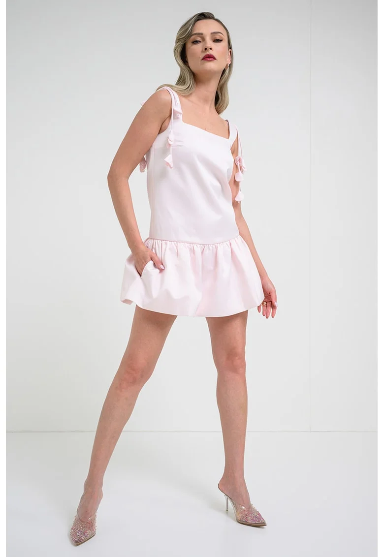 Rochie mini din tafta cu decolteu patrat, Roz pal