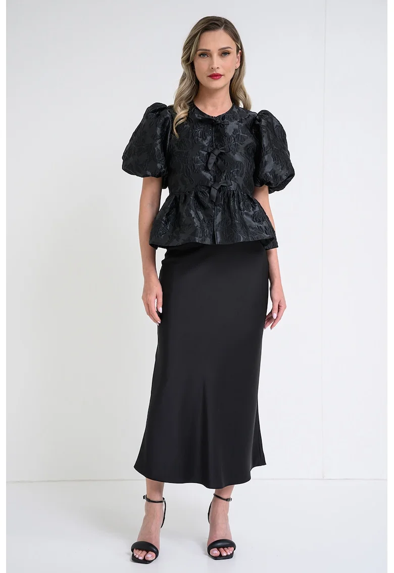 Bluza texturata cu maneci scurte, Negru