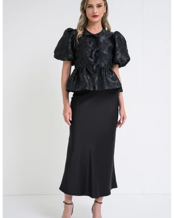 Bluza texturata cu maneci scurte, Negru