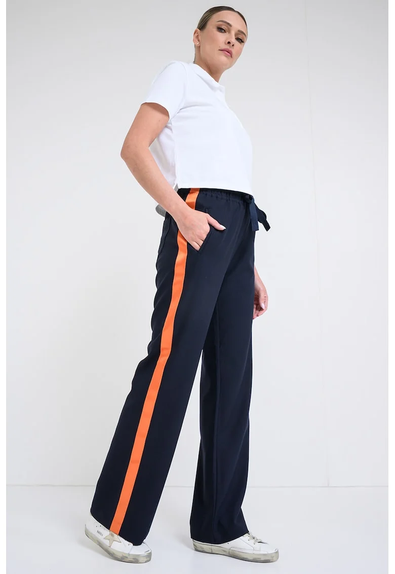 Pantaloni de trening cu snur si benzi contrastante, Albastru ultramarin/Portocaliu mandarina