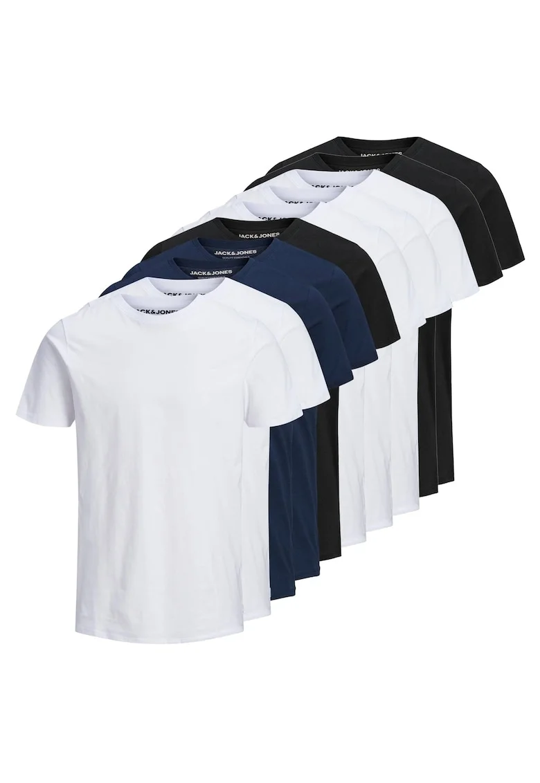 Set de tricou uni din bumbac organic - 10 perechi, Alb/Negru/Albastru