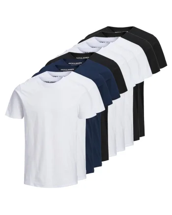 Set de tricou uni din bumbac organic - 10 perechi, Alb/Negru/Albastru