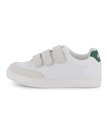Pantofi sport de piele ecologica si velcro, Alb/Grej