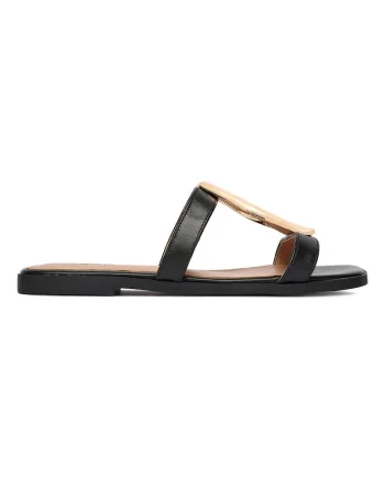 Slapi dama,  material piele naturala, negru