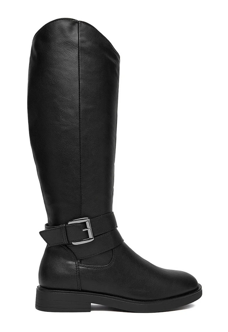 Cizme dama,  material sintetic, negru, inchidere cu fermoar, confort termic,