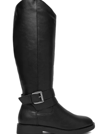 Cizme dama,  material sintetic, negru, inchidere cu fermoar, confort termic,
