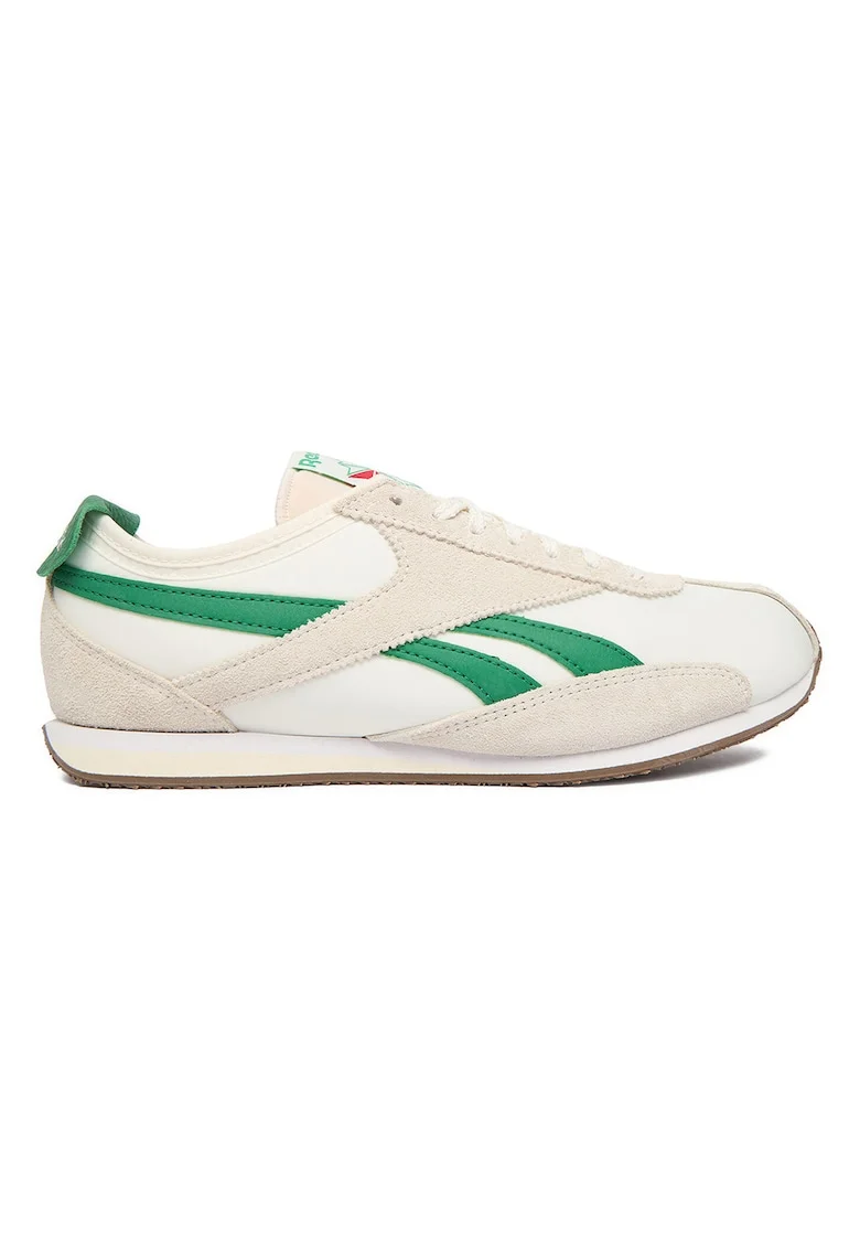 Tenisi dama,  material textil, alb cu dungi verzi, stil sportiv, Alb