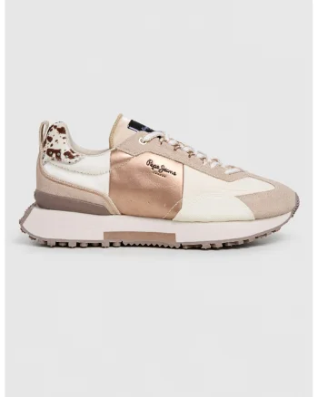 Pantofi sport low-cut cu detalii logo, Maro cognac/Maro camel/Alb murdar