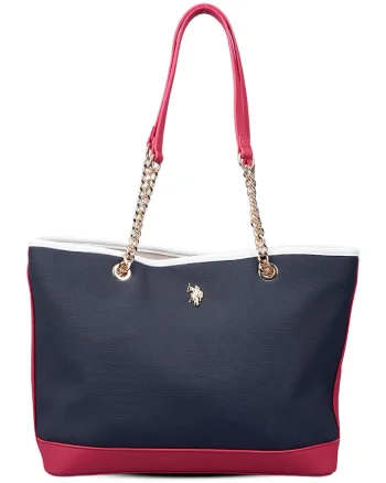 Geanta tote cu logo, Rosu/Alb/Bleumarin