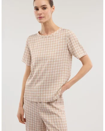 Tricou lejer cu model logo, Ecru/Bej inchis