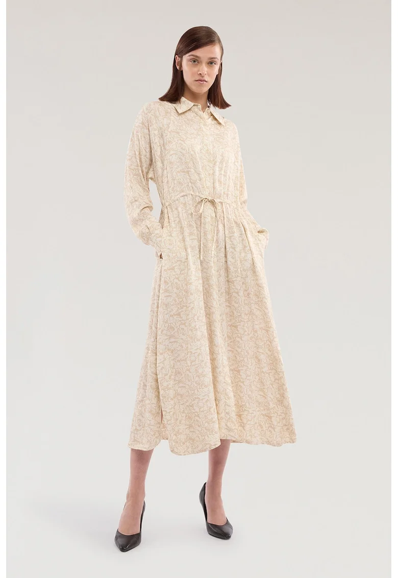 Rochie cu model logo si buzunare, Bej inchis/Bej sampanie