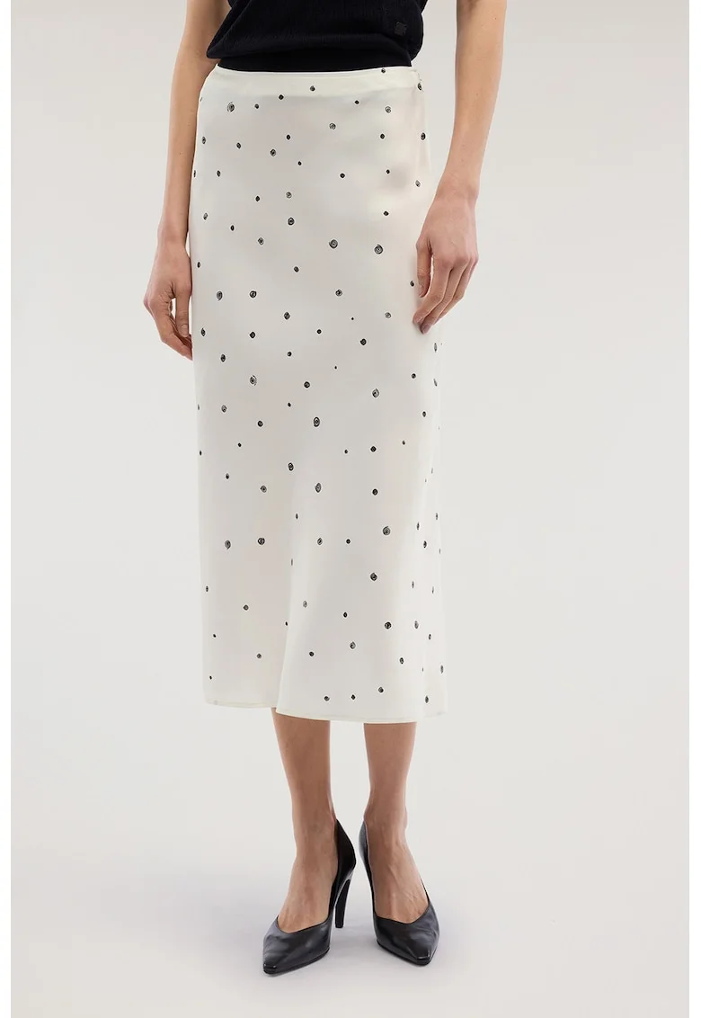 Fusta midi cu buline, Negru/Ecru