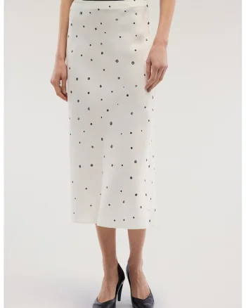 Fusta midi cu buline, Negru/Ecru