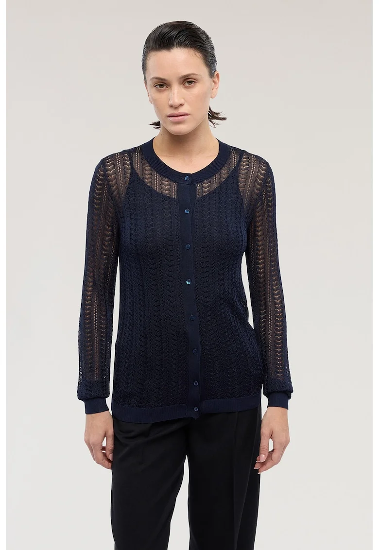Cardigan tricotat cu perforatii, Bleumarin