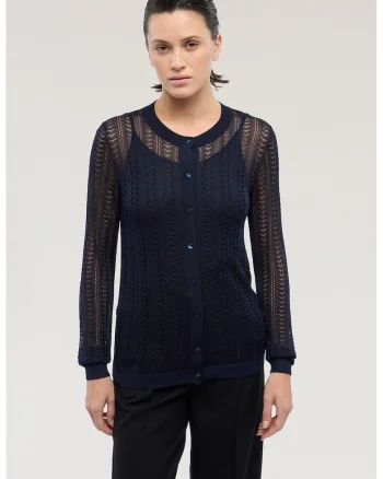 Cardigan tricotat cu perforatii, Bleumarin
