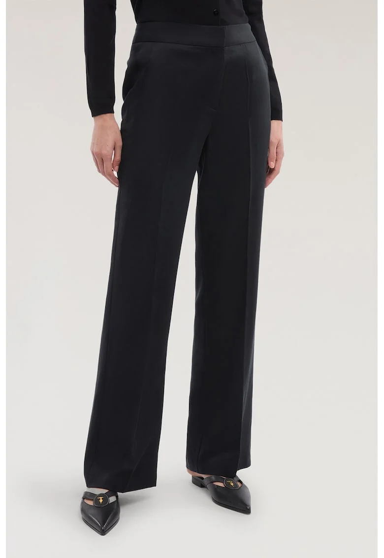 Pantaloni eleganti din amestec de lyocell si in cu croiala dreapta, Negru stins