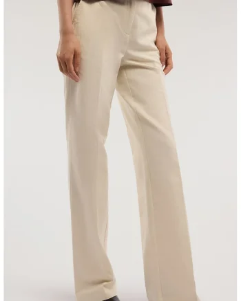 Pantaloni chino din amestec de in, Crem