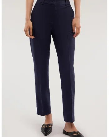 Pantaloni chino din amestec de in, Bleumarin