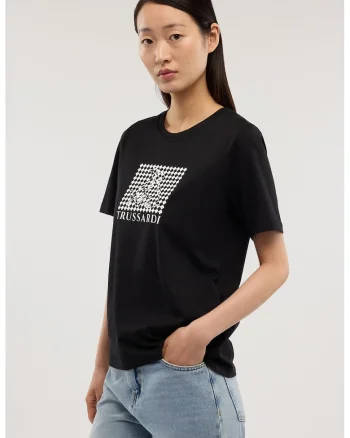 Tricou din bumbac cu imprimeu grafic si logo, Negru