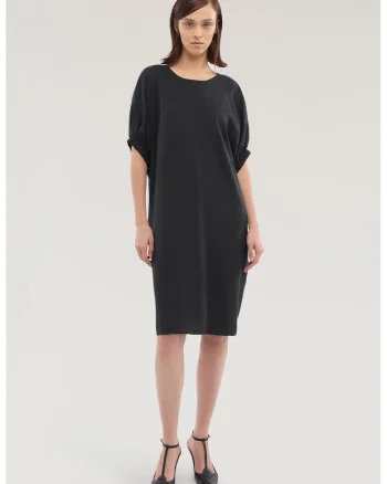 Rochie lejera din amestec de in si lyocell si buzunare, Negru stins