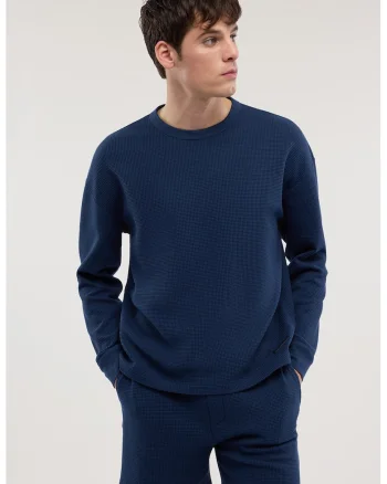 Bluza de trening texturata cu maneci cazute, Albastru inchis