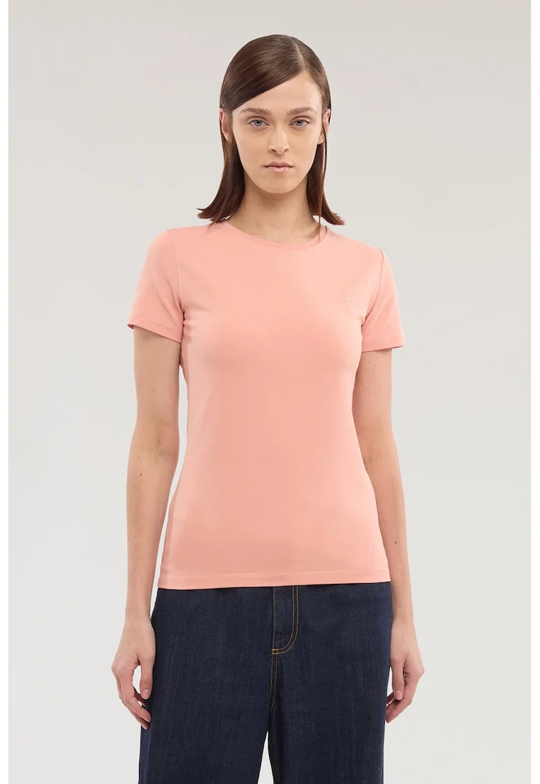 Tricou slim fit cu decolteu la baza gatului, Roz stins
