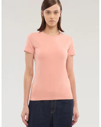 Tricou slim fit cu decolteu la baza gatului, Roz stins