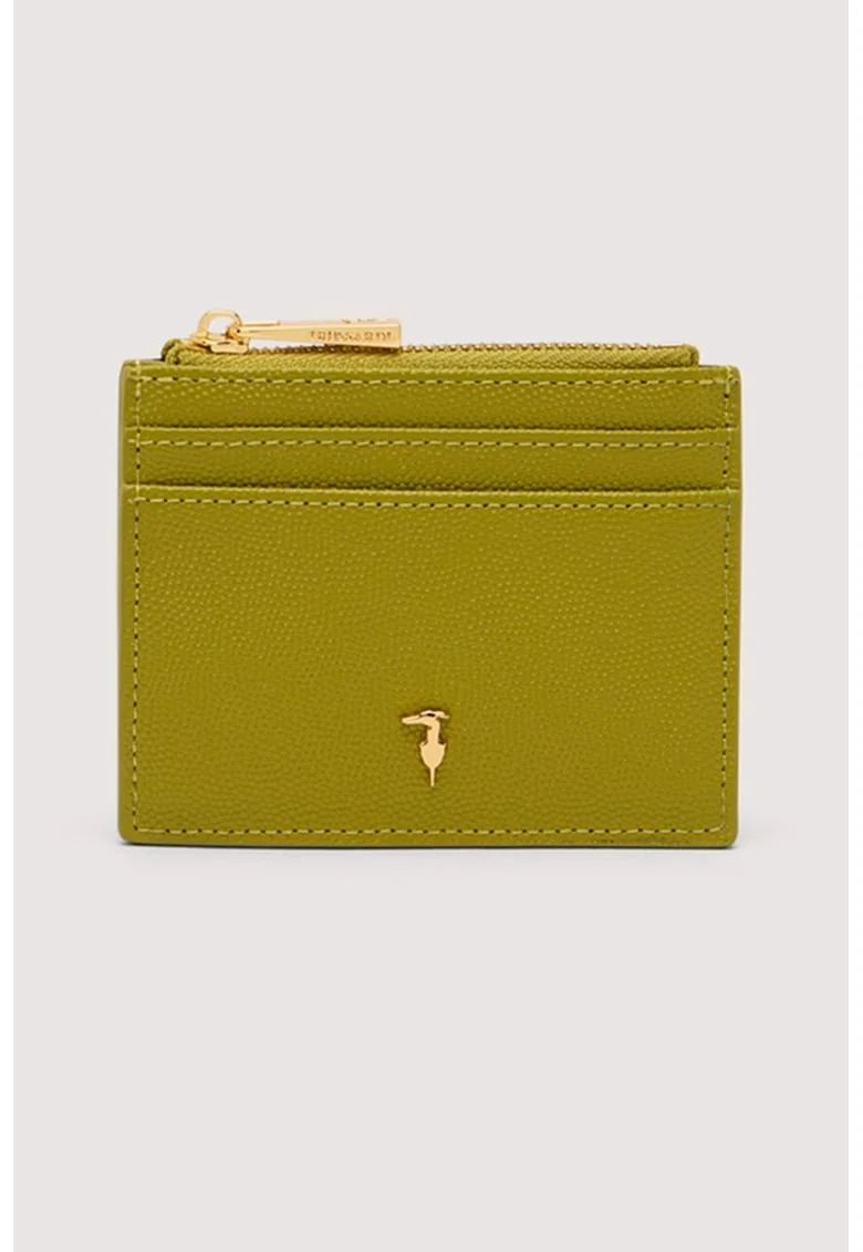 Portcart din piele cu detaliu logo, Verde masliniu