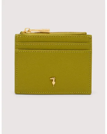 Portcart din piele cu detaliu logo, Verde masliniu