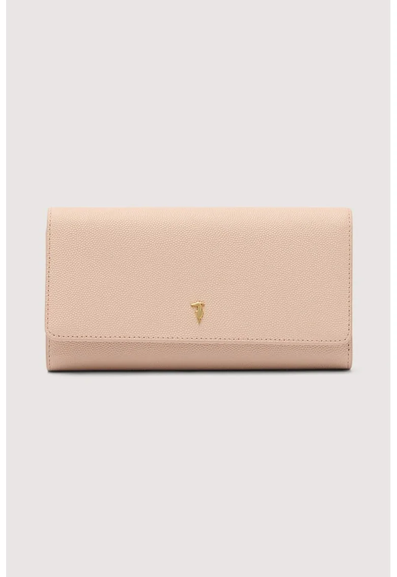 Portofel din piele cu detaliu cu model monograma, Piersica