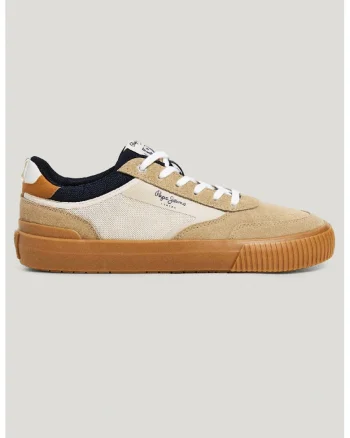 Pantofi sport din piele intoarsa si material textil cu insertii de piele ecologica, Negru/Maro scortisoara/Bej/Alb murdar