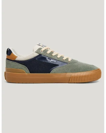 Pantofi sport din piele intoarsa si material textil cu insertii de piele ecologica, Albastru ultramarin/Maro scortisoara/Verde sparanghel/Alb murdar